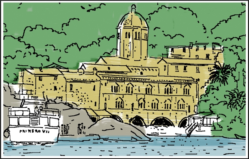Een comfortabele lijnboot brengt u vanuit Camogli naar de schitterende abdij San Fruttuoso. Illustratie: Paul Faassen